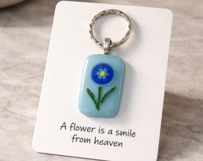 Fused Glass Flower Necklace or Key Ring: Inspirational Memorial Gift