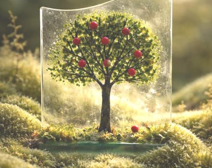 Fused Glass Apple Tree Art: Summer Sun Catcher, Windowsill Decor