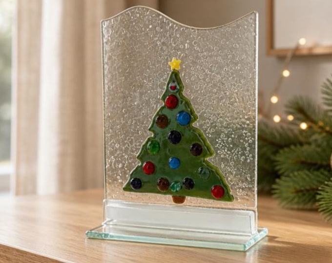 Fused Glass Christmas Tree Freestanding Art