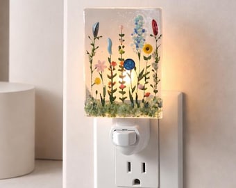 Fused Glass Flower Garden Night Light: Nature Inspired Decor