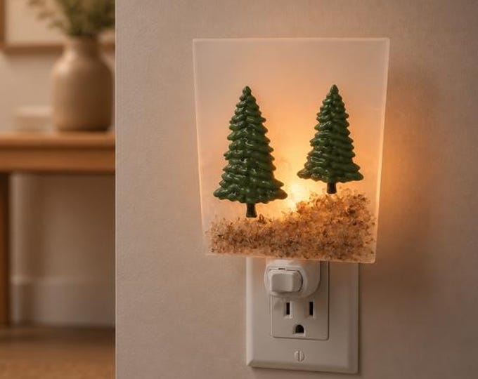 Evergreen Trees Fused Glass Night Light: Nature Inspired Accent Light