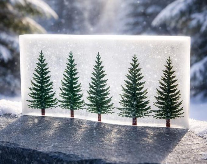 Winter Wonderland Glass Art: Curved Forest Scene, Shelf Decor (10x4")