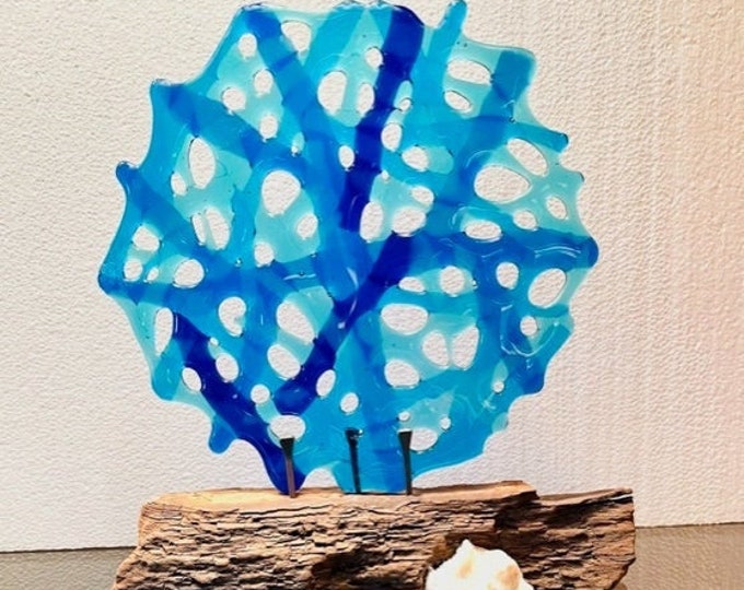 Sea Life Coral Reef Fused Glass Sculpture, Beach Decor, Coastal Living Decor, Sea Glass Art, Fused Glass Ocean Sculpture. Glass Coral