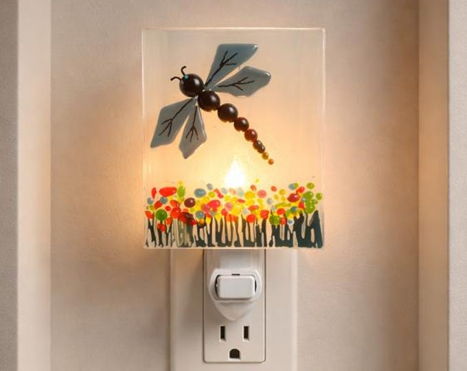 Dragonfly Fused Glass Night Light: Nature Inspired Accent Light