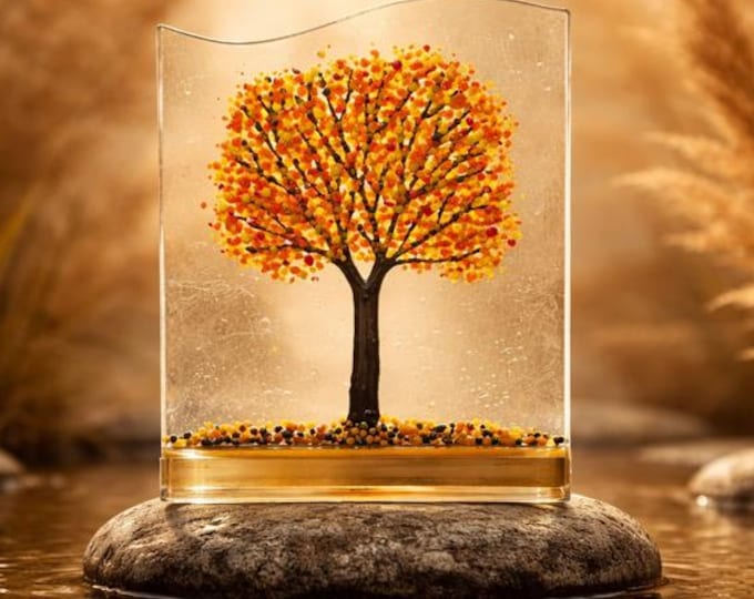 Fused Glass Autumn Tree Art: Fall Decor Sun Catcher