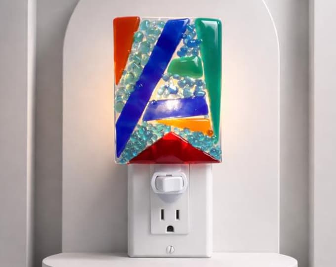 Kaleidoscope Fused Glass Night Light: Colorful Plug-In Accent Lamp