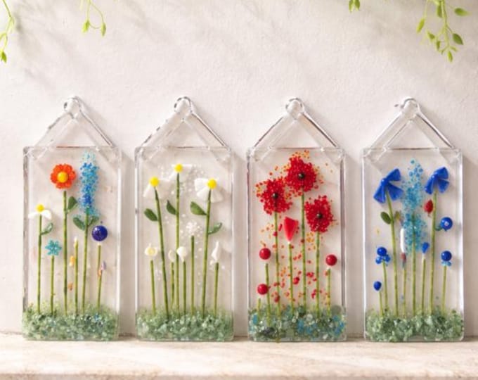 Fused Glass Flower Sun Catcher: Daisy, Poppy, Wildflower Designs