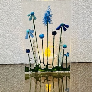 Fused Glass Blue Flower Candle Holder, Flower Votive Holder, Flowering Garden Tealight Holder, Bringing the Outside In image 1