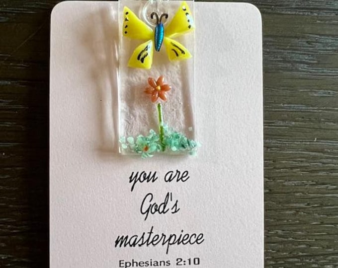 You are God's Masterpiece Butterfly Suncatcher, Little Gift of Kindness, Butterfly Sun Catcher, Fused Glass Sun Catcher