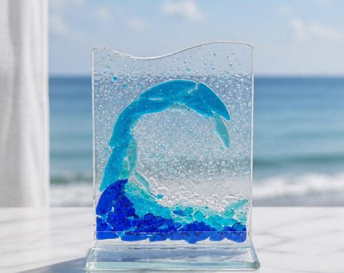 Fused Glass Ocean Wave Sculpture: Freestanding Sea Art