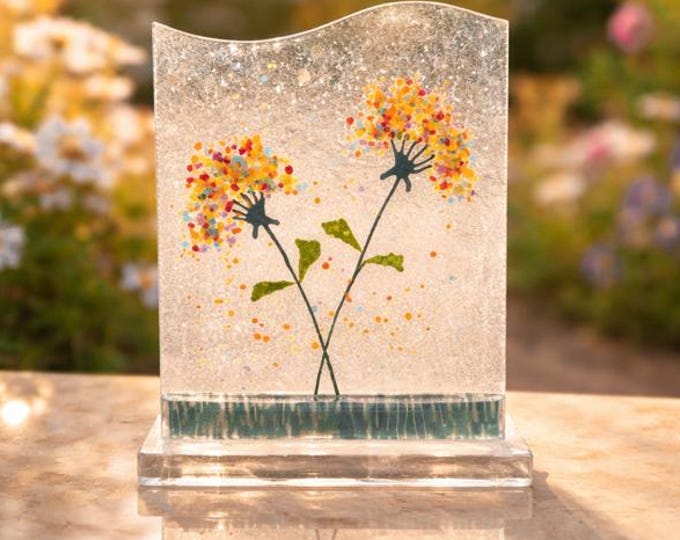 Fused Glass Queen Anne's Lace Flower Art: Colorful Everlasting Bloom