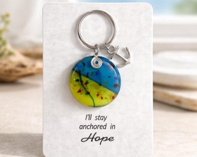Fused Glass Wave Key Ring: Anchored in Hope