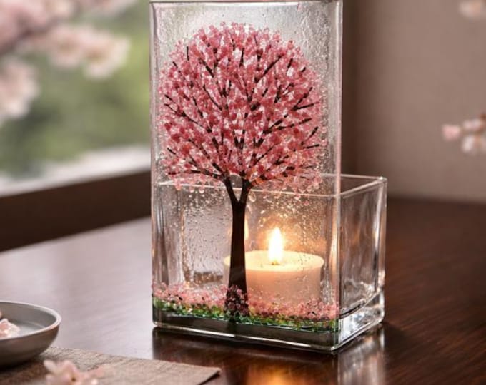 Fused Glass Cherry Blossom Candle Holder: Spring Tree Tealight