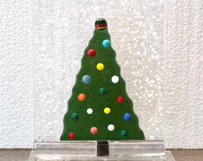 Fused Glass Christmas Tree:  Holiday Decor, Windowsill Art