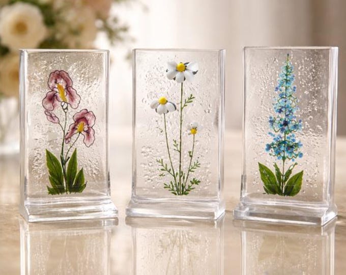 Fused Glass Flower Decoration, Desk Botanical Art, Gift Boxed