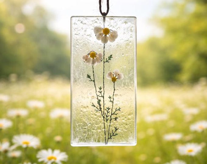 Fused Glass Botanical Sun Catcher: Gift Boxed, Ready to Hang
