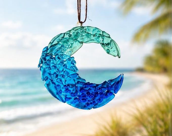 Fused Glass Seascape Suncatcher: Ocean Wave Window Decoration