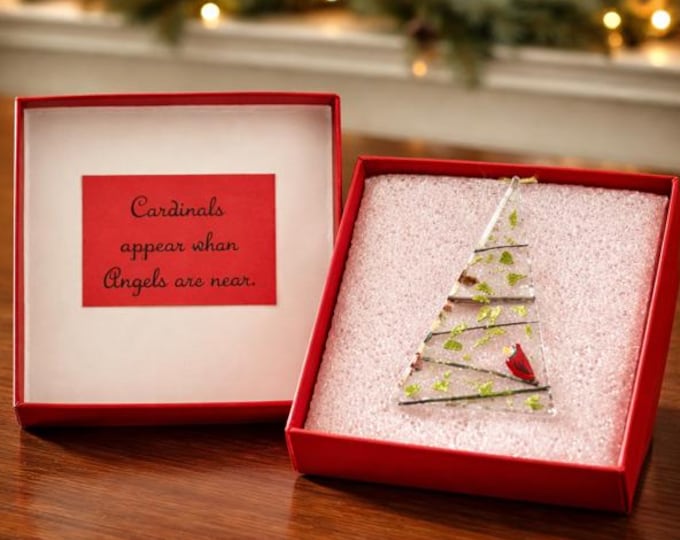 Fused Glass Tree Suncatcher: Cardinal Remembrance Ornament