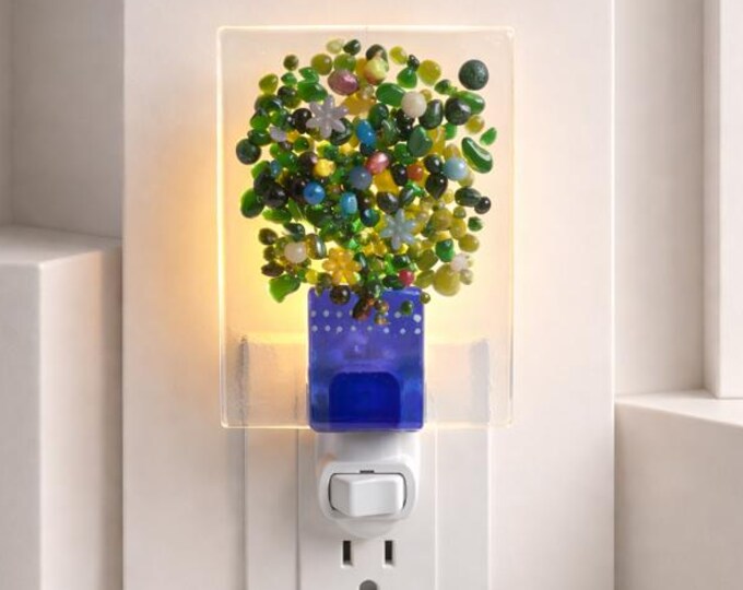 Floral Fused Glass Night Light: Unique Bedroom Decor