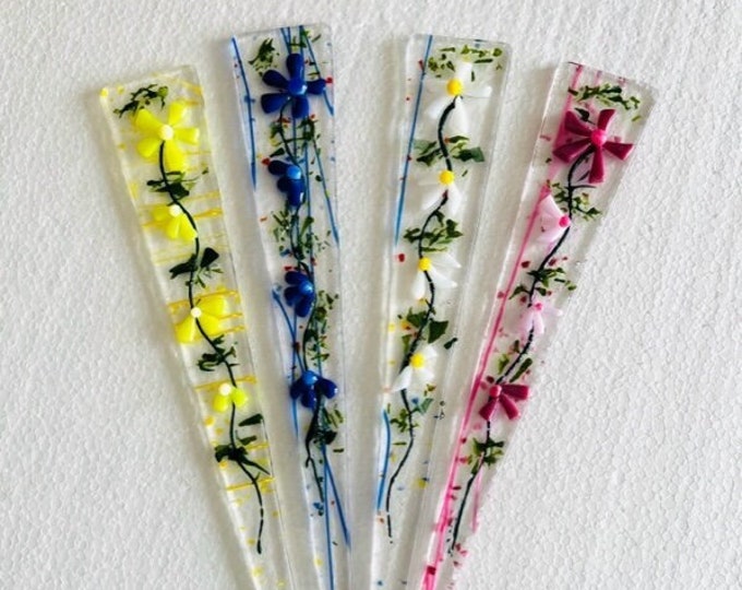 Fused Glass Plant Stake, Indoor or Outdoor Plant Stake, Colorful Glass Plant Stake, Choice of Colors