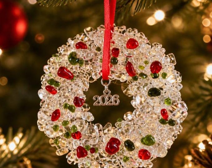 2026 Fused Glass Wreath Ornament:  Christmas Decoration