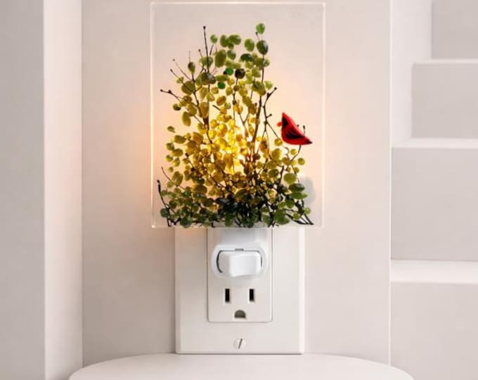 Fused Glass Cardinal Night Light: Unique Bird Decor