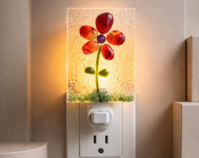 Pink Flower Fused Glass Night Light