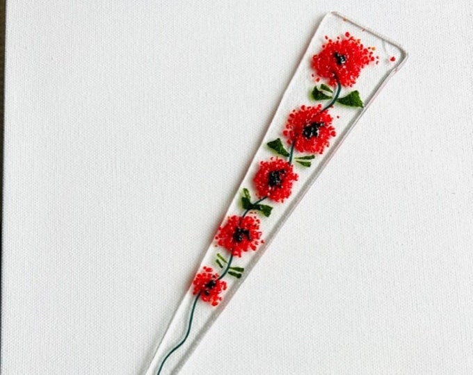 Fused Glass Poppy Plant Stake, Indoor or Outdoor Plant Stake, Colorful Glass Plant Stake, Plant Decoration