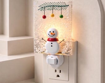 Fused Glass Snowman Nightlight: Holiday Christmas Decoration