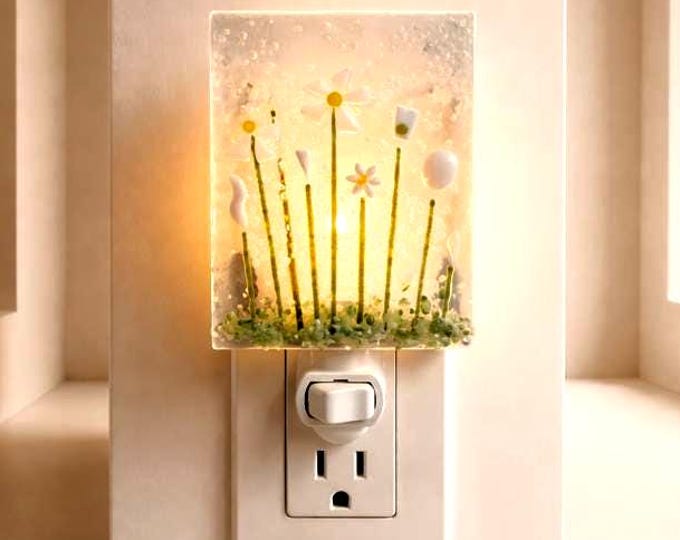 Fused Glass Daisies Night Light: Floral Home Decor