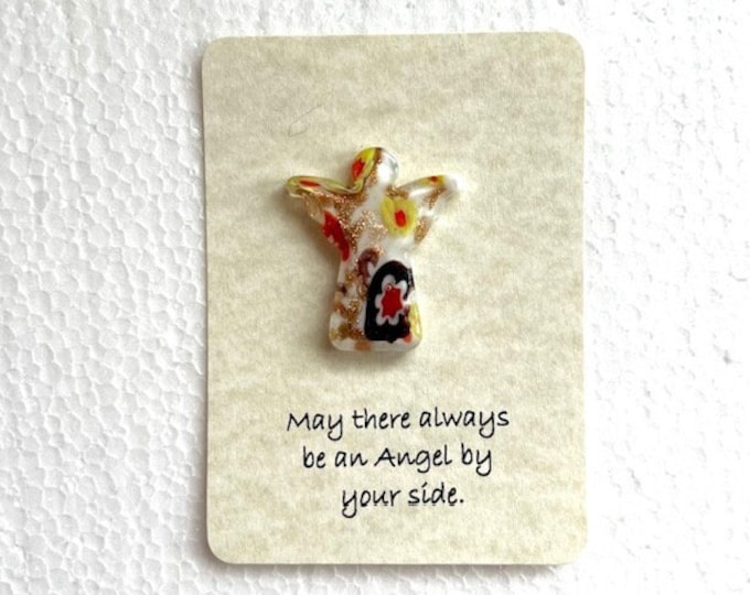 Fused Glass Angel magnet or pocket angel, Angel by your Side, Lampworked Glass Angel, Little Gift of Kindness