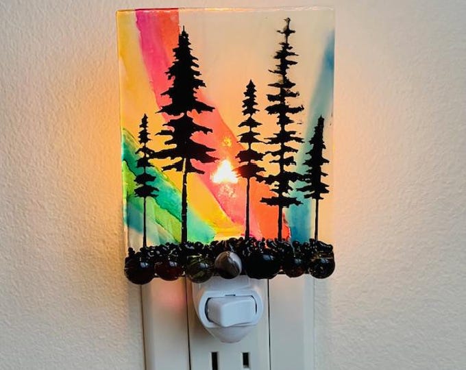 Aurora Borealis Fused Glass Night Light, Bringing the Outdoors In, Bedroom, Bathroom, Hallway Light, Nature Inspired, Plug In Accent Light