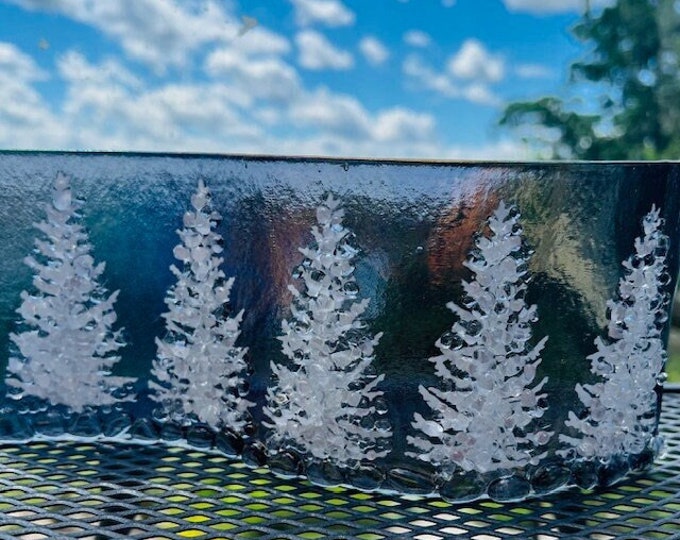 Fused Glass Crystalline Forest Curved Glass  Shelf Art, Home Decor, Window Sill Art, Bringing the Outdoors In, Tree Glass Art