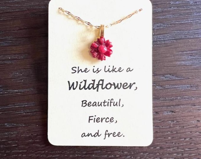 Wildflower Glass Pendant Necklace, Beautiful, Fierce, Free Necklace, Empowerment Necklace