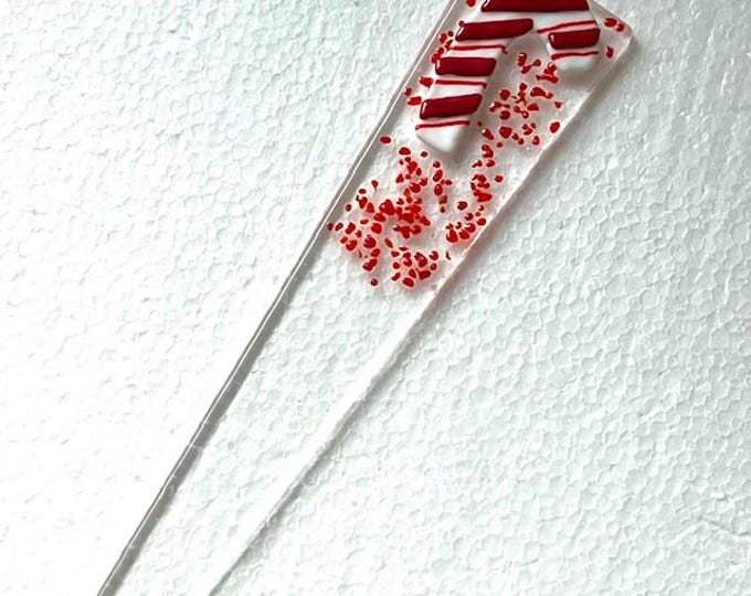 Fused Glass Candy Cane Plant Stake, Indoor or Outdoor Plant Stake, Colorful Glass Plant Stake, Winter Plant Stake
