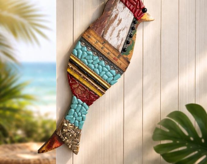 Fused Glass Mosaic Bird Wall Art, Mixed Media Whimsical Decor