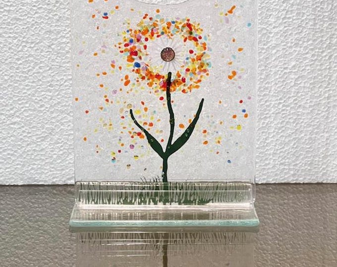 Fused Glass Colorful Dandelion,  Blowing in the Wind Dandelion, Everlasting Forever Flower in Fused Glass, Glass Art