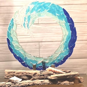 Majestic Wave Fused Glass Sculpture, Beach Decor, Sea Art, Surf Decor, Free Standing Wave Sculpture, Blue Wave, Ocean Wave