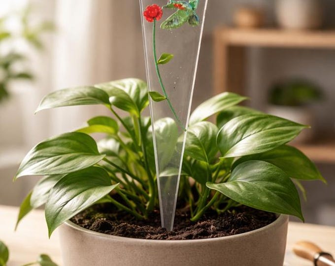 Fused Glass Hummingbird Plant Stake: Garden Decor