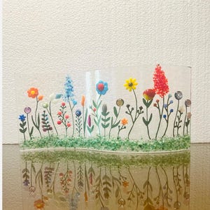 Fused Glass Wildflower Shelf Art: Curved Window Sill Decor