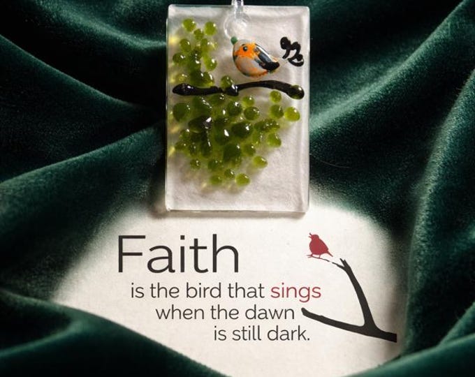 Fused Glass Dainty Sun Catcher, All-in-one gift, Bird Lovers, Faith, Red Box Gift