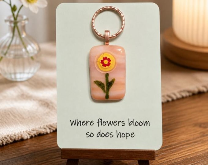 Fused Glass Flower Necklace or Key Ring: Inspirational Memorial Gift