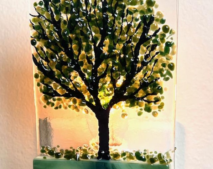 Summer Tree Fused Glass Night Light, Bringing the Outdoors In, Bedroom, Bathroom, Hallway Light, Nature Inspired, Plug In Accent Light
