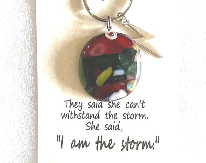 Fused Glass Lightning Bolt Key Ring: 'I am the Storm' Gift