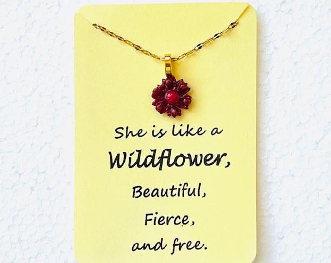 Wildflower Glass Pendant Necklace, Beautiful, Fierce, Free Necklace, Empowerment Necklace