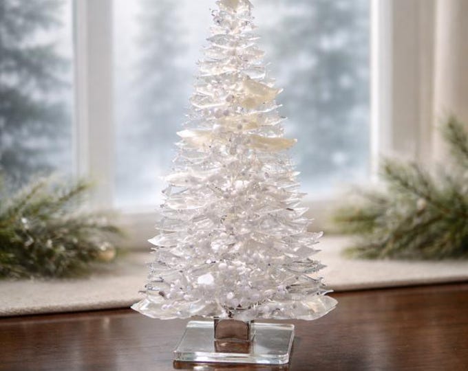 Fused Glass Frosted White/Cream Tree: Home Decor