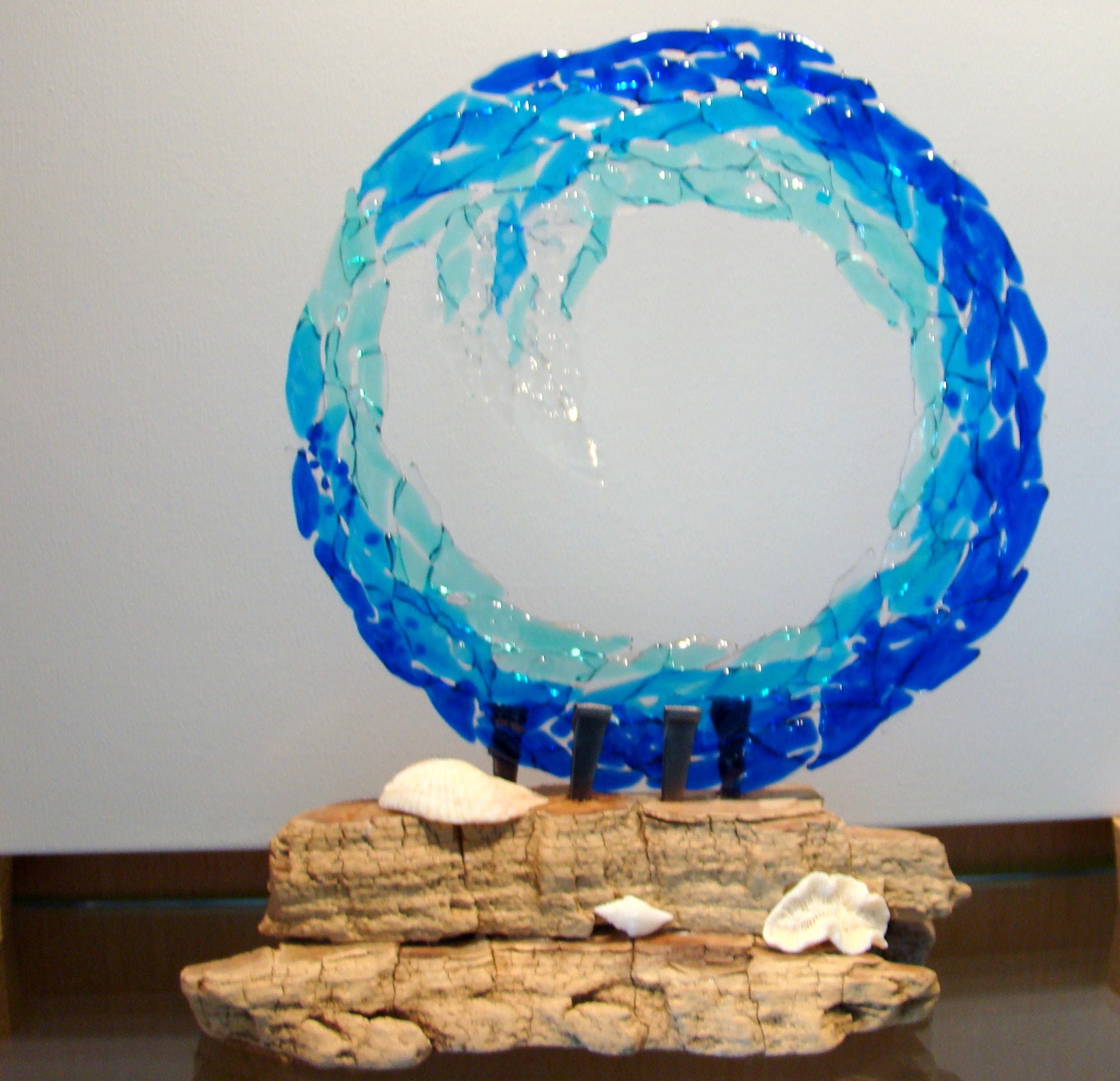 Majestic Wave Fused Glass Sculpture Beach Decor Sea Art Surf Decor Free Standing Wave