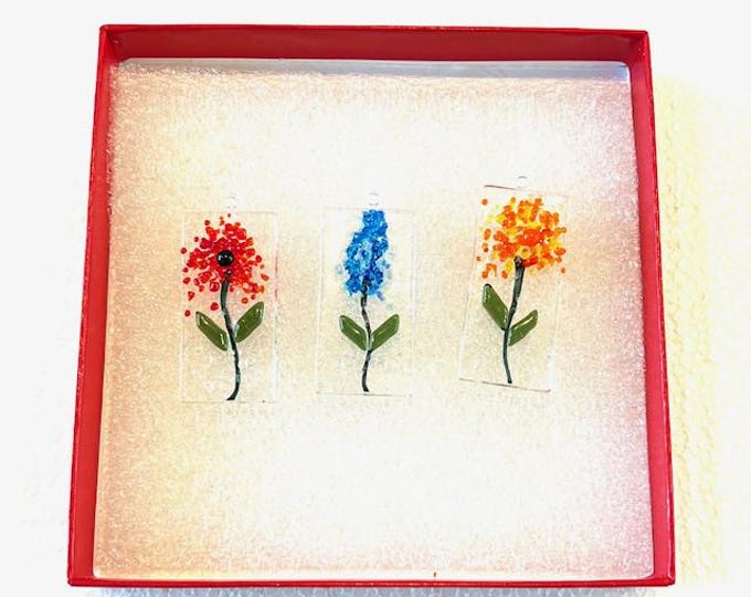 Fused Glass Boxed Set of Three Flower Sun Catchers, Glass Sun Catchers, Bringing the Outdoors In
