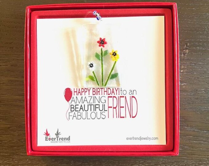 Fused Glass Dainty Sun Catcher, All-in-one gift, Flower Lovers, Birthday Wishes, Red Box Gift