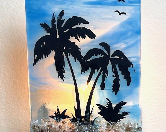 Tropical Paridise Fused Glass Night Light, Bringing the Outdoors In, Bedroom, Bathroom, Hallway Light, Nature Inspired, Plug In Accent Light